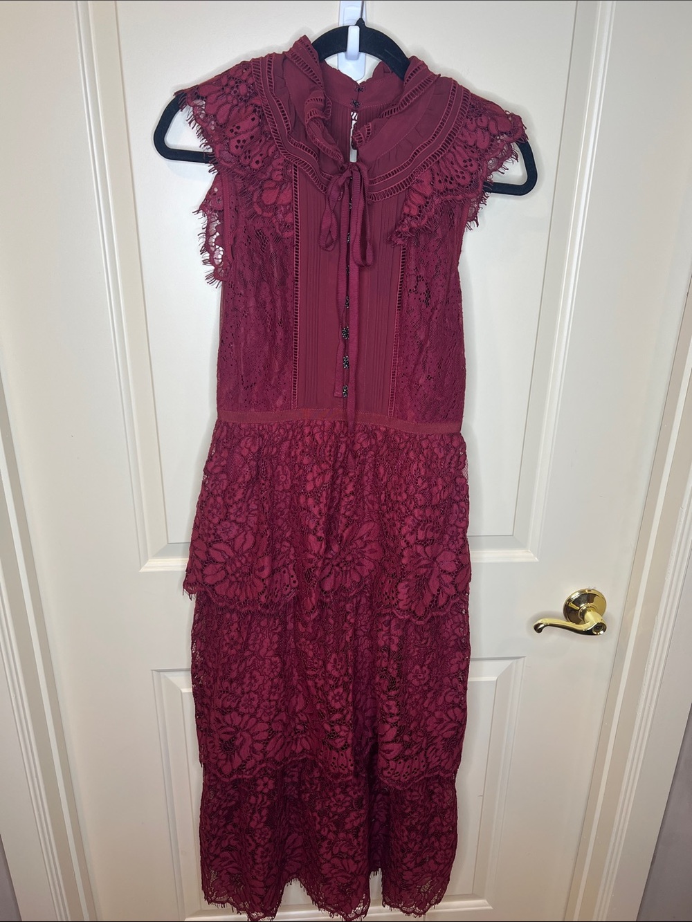 Self-Portrait Burgundy Lace Tiered Midi Dress